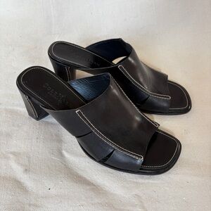 Cole Haan Black Leather Mules with Chunky Heel